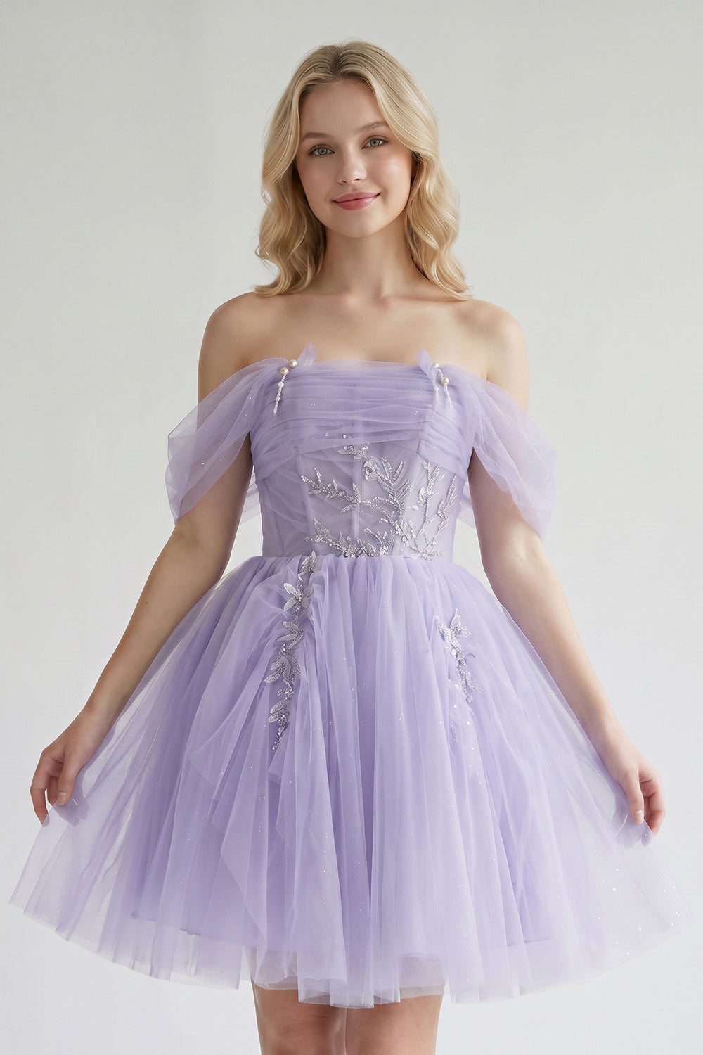 Purple Fairy-tale Tulle Beaded Off-the-Shoulder Lace-Up Back A-Line Party Dress | KISSPROM