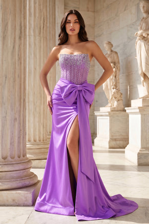 Split Strapless Mermaid Corset Prom Dresses with Side Bowknot - KissProm