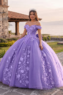 Purple Off Shoulder 3D Floral Applique Quinceanera Dresses - KISSPROM