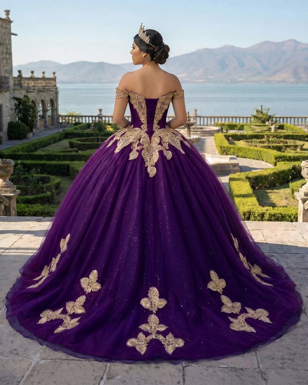 Purple Off the Shoulder Quinceanera Dresses with Appliques (2) | KISSPROM