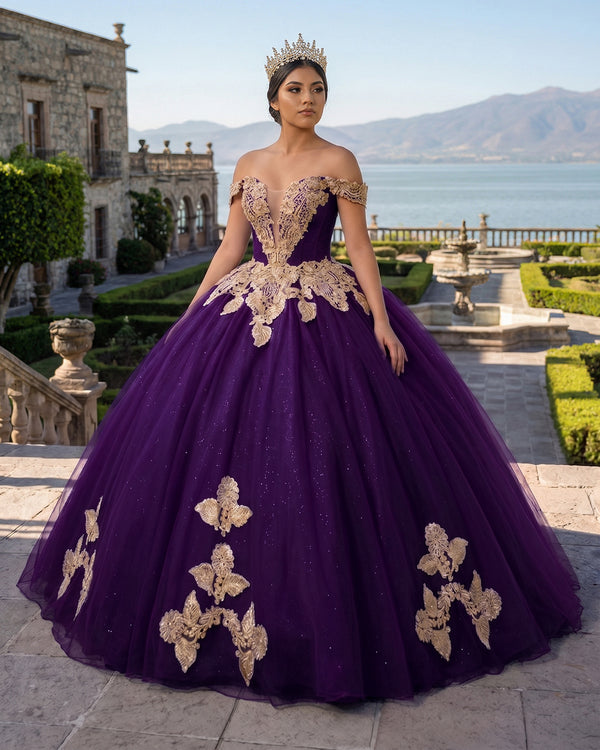 Purple Off the Shoulder Quinceanera Dresses with Appliques | KISSPROM