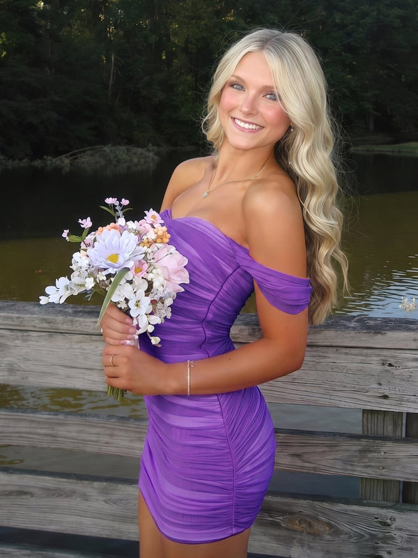 Purple Off The Shoulder Tulle Short Homecoming Dresses (2) | KISSPROM