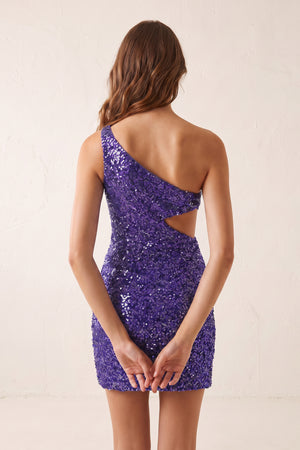 Purple One Shoulder Sequins Bodycon Cut out Mini Homecoming Dresses (2) | KISSPROM