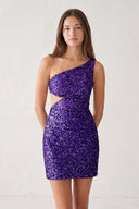 Purple One Shoulder Sequins Bodycon Cut out Mini Homecoming Dresses | KISSPROM