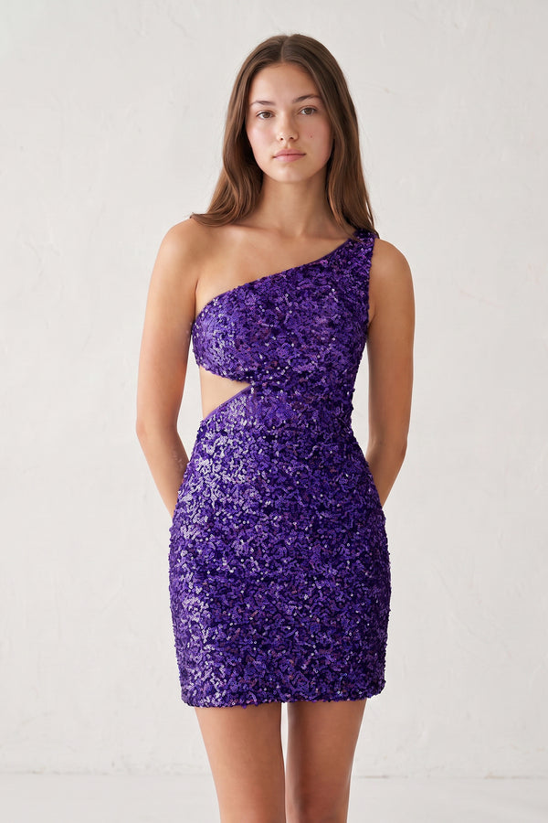 Purple One Shoulder Sequins Bodycon Cut out Mini Homecoming Dresses | KISSPROM
