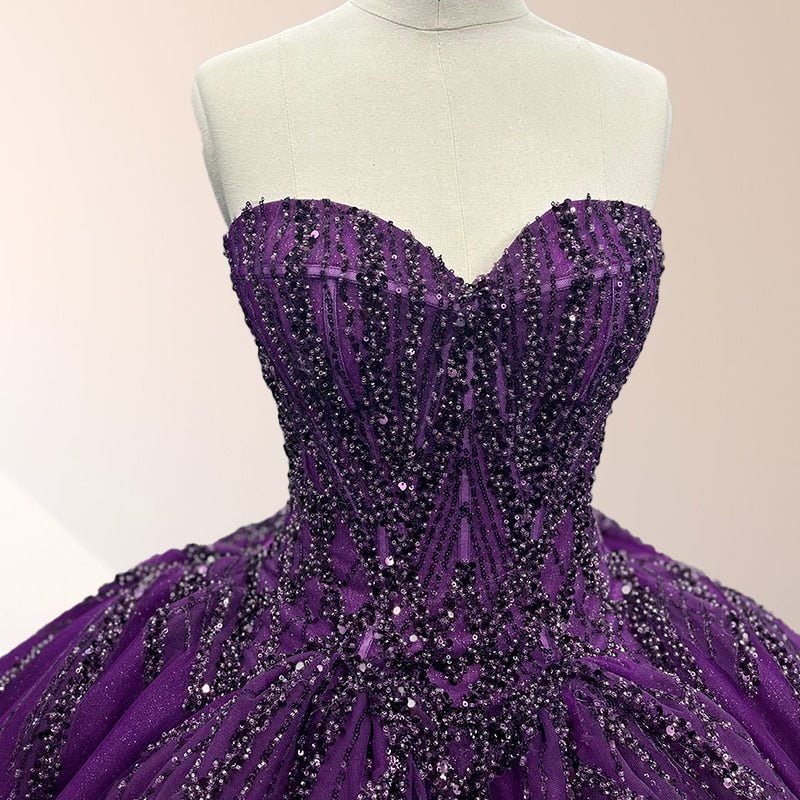 Purple Organza A Line Sweetheart Quinceanera Dresses