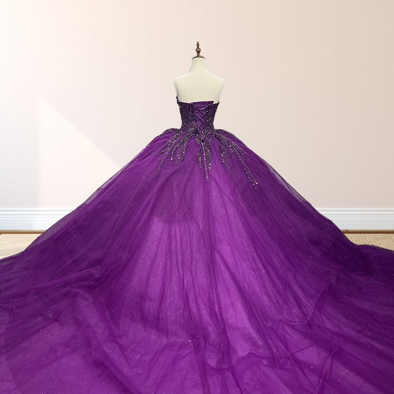 Purple Organza A Line Sweetheart Quinceanera Dresses