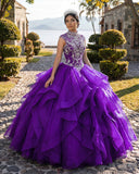 Purple Organza High Neck Quinceanera Dresses Burgundy Prom Dresses | KISSPROM