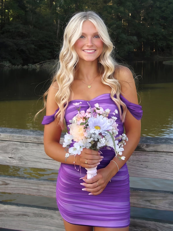 Purple Pink Off The Shoulder Tulle Short Homecoming Dresses | KISSPROM