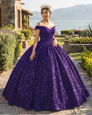 Purple Quinceanera Dress Ball Gown Quinceanera Dresses Off Shoulder | KISSPROM
