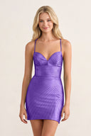 Purple Satin Sheath V Neck Mini Party Dress With Beading | KISSPROM