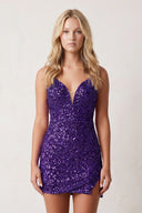 Purple Sheath Mini Party Dresses with Slit | KISSPROM