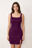 Purple Glitter Sheath Square Neck Sequin Mini Homecoming Dresses With Slit - KISSPROM