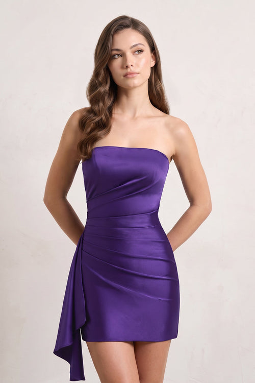 Purple Sheath Strapless Satin Mini Party Dress | KISSPROM