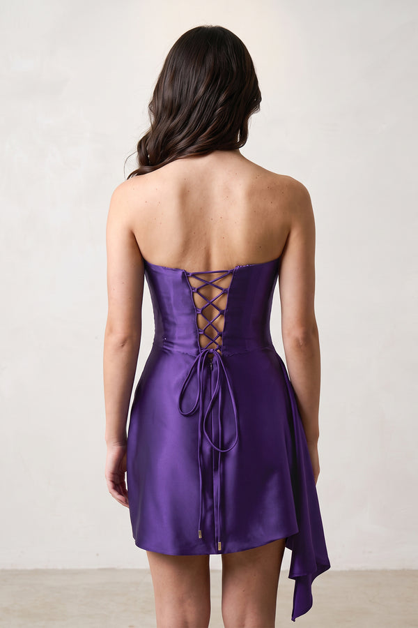 Purple Sheath Strapless Satin Short Homecoming Dresses (2) | KISSPROM