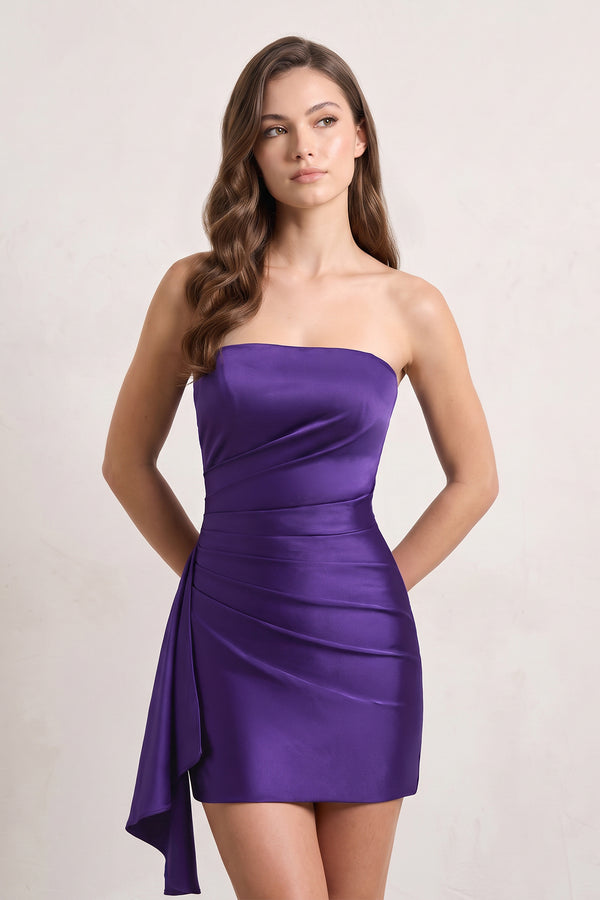 Purple Sheath Strapless Satin Short Homecoming Dresses | KISSPROM