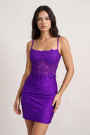 Purple Spaghetti Straps Cross Back Bodycon Short Mini Homecoming Dresses | KISSPROM
