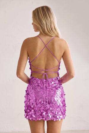Purple Sparkly Spaghetti Straps Sequin Sheath Homecoming Dress (2) | KISSPROM