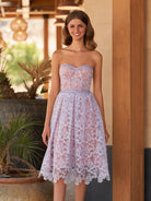 Cecil | Purple Sweetheart A Line Corset Party Dress With Applique