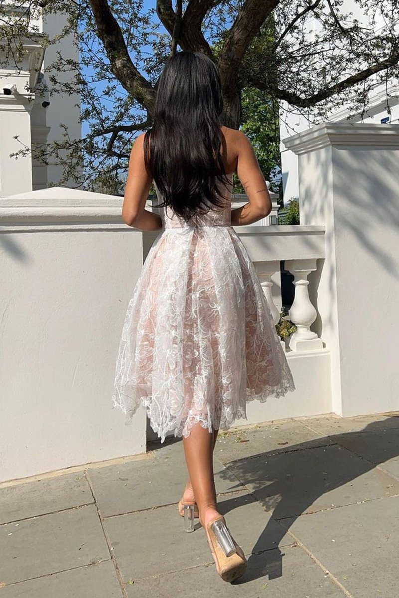 strapless open back dress Women's Floral Corset Midi Dress | Square Neck Bustier Sundress with Leg  Slit | Pink A-Line for Summer Wedding Guest