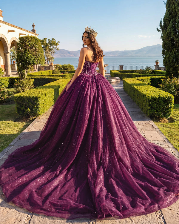Purple Sweetheart Tulle Quinceanera Dresses With Beadings (2) | KISSPROM