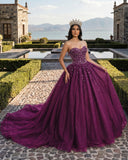 Purple Sweetheart Tulle Quinceanera Dresses With Beadings | KISSPROM