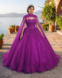 Purple Tulle Ball Gown Prom Dress With Cape | KISSPROM