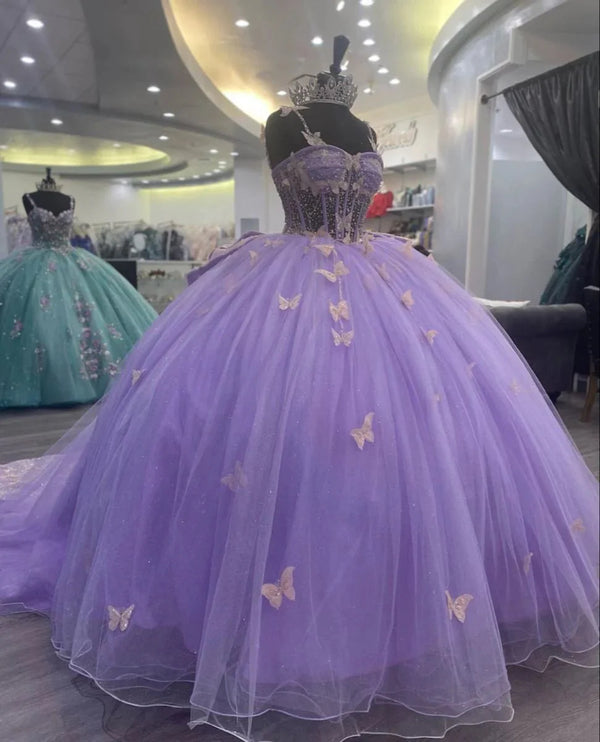 Winslet | Lavender Tulle Ball Gown Sweetheart Quinceanera Dress With Butterflies