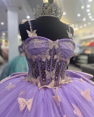 purple quinceanera dresses with butterflies Lavender Tulle Ball Gown Sweetheart Quinceanera Dress With Butterflies Lavender / 20