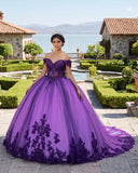 Purple Tulle Off The Shoulder Quinceanera Dress | KISSPROM