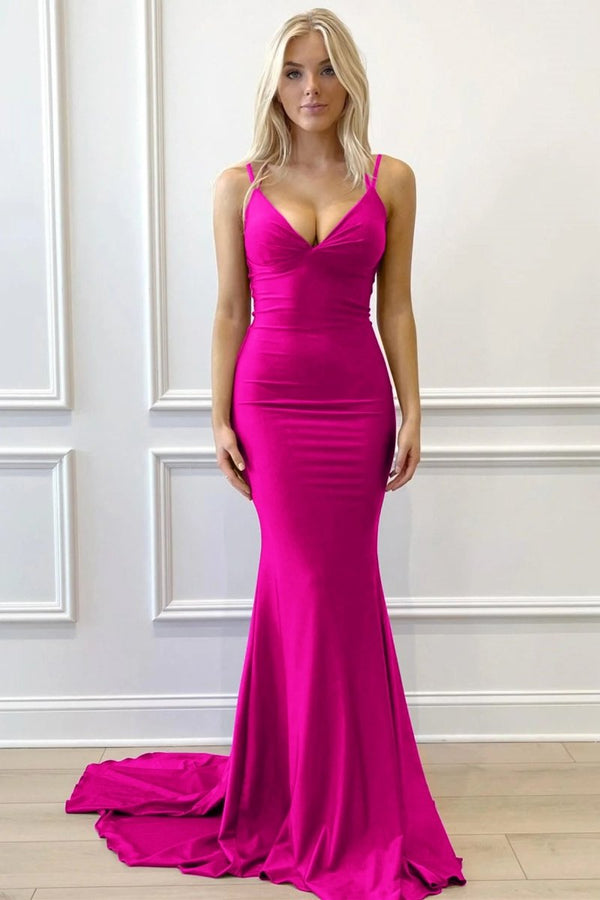 Purple V-Neck Lace-Up Mermaid Long Formal Dress