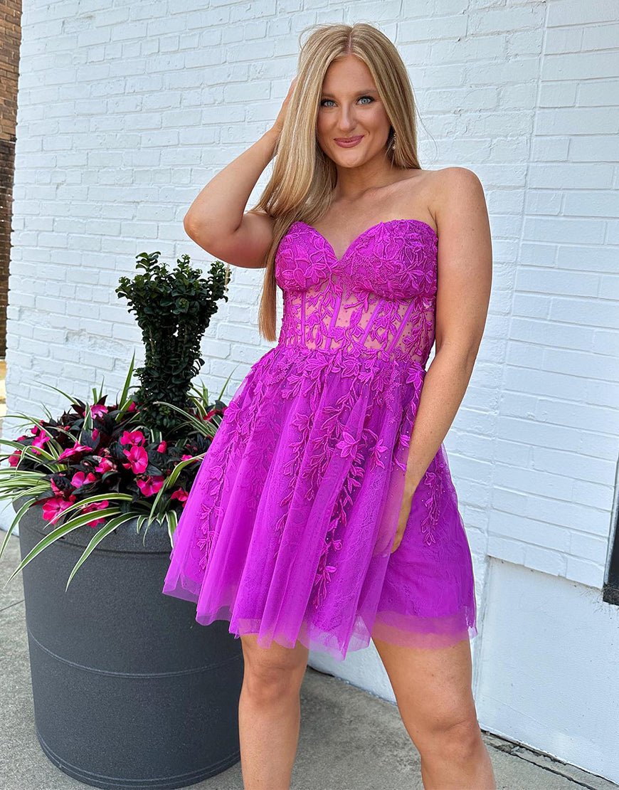 Yasmin Short A-line Sweetheart Corset Homecoming Dress with Appliques Purple / 2 Yasmin Short A-line Sweetheart Corset Homecoming Dress with Appliques Purple / 2