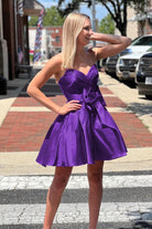 Quartz | Purple - A - line Sweetheart Satin Short Homecoming Dresses With Bow - KissProm
