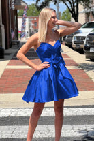 Quartz | Royal Blue - A - line Sweetheart Satin Short Homecoming Dresses With Bow - KissProm