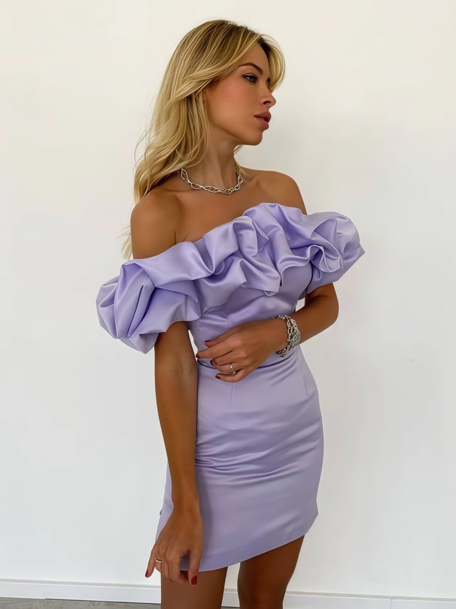 Quasar | Lilac Off The Shoulder Tight Mini Homecoming Dresses