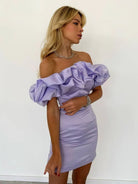 Quasar | Lilac Off The Shoulder Tight Mini Homecoming Dresses