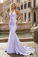 Yellow Mermaid Halter Satin Prom Dresses With Tail Evening Dress - KISSPROM PROM DRESSES