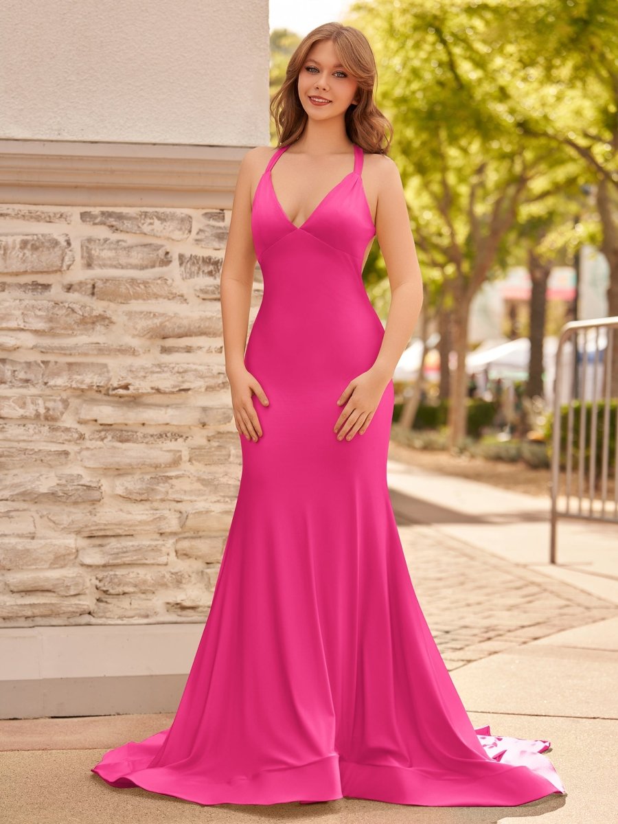 Quaylee | Yellow Mermaid V-Neck Satin Prom Dresses With Tail Evening Dress