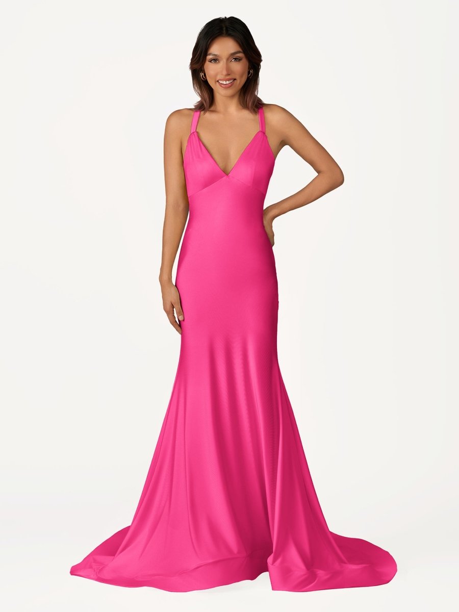 Quaylee | Yellow Mermaid V-Neck Satin Prom Dresses With Tail Evening Dress
