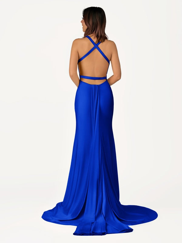 Angela Fuchsia Mermaid V Neck Backless Satin Long Prom Dress Angela Fuchsia Mermaid V Neck Backless Satin Long Prom Dress