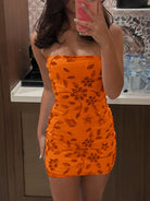 Quelina | Orange - Strapless Bodycon Beaded Floral Short Homecoming Dress