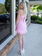 Quella | Pink - Spaghetti Straps Sheath Chiffon Homecoming Dresses With Ruffles