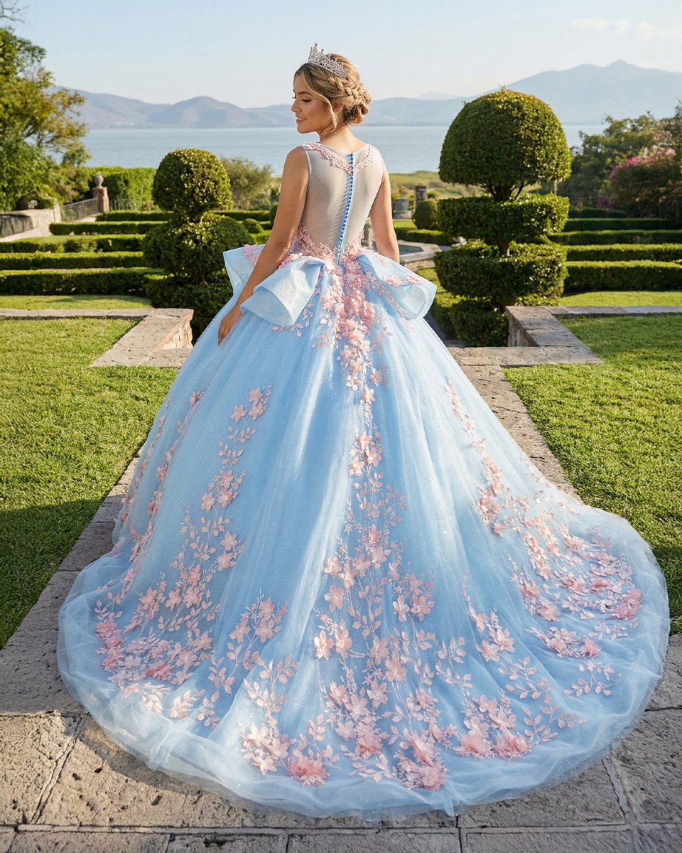 Quinceanera Sky Blue Flower Ball Gown Dress Sky Blue / 16 Quinceanera Sky Blue Flower Ball Gown Dress Sky Blue / 16