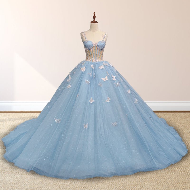 Quinceanera Dresses Spaghetti Straps Beading with 3D Butterfly Appliqu