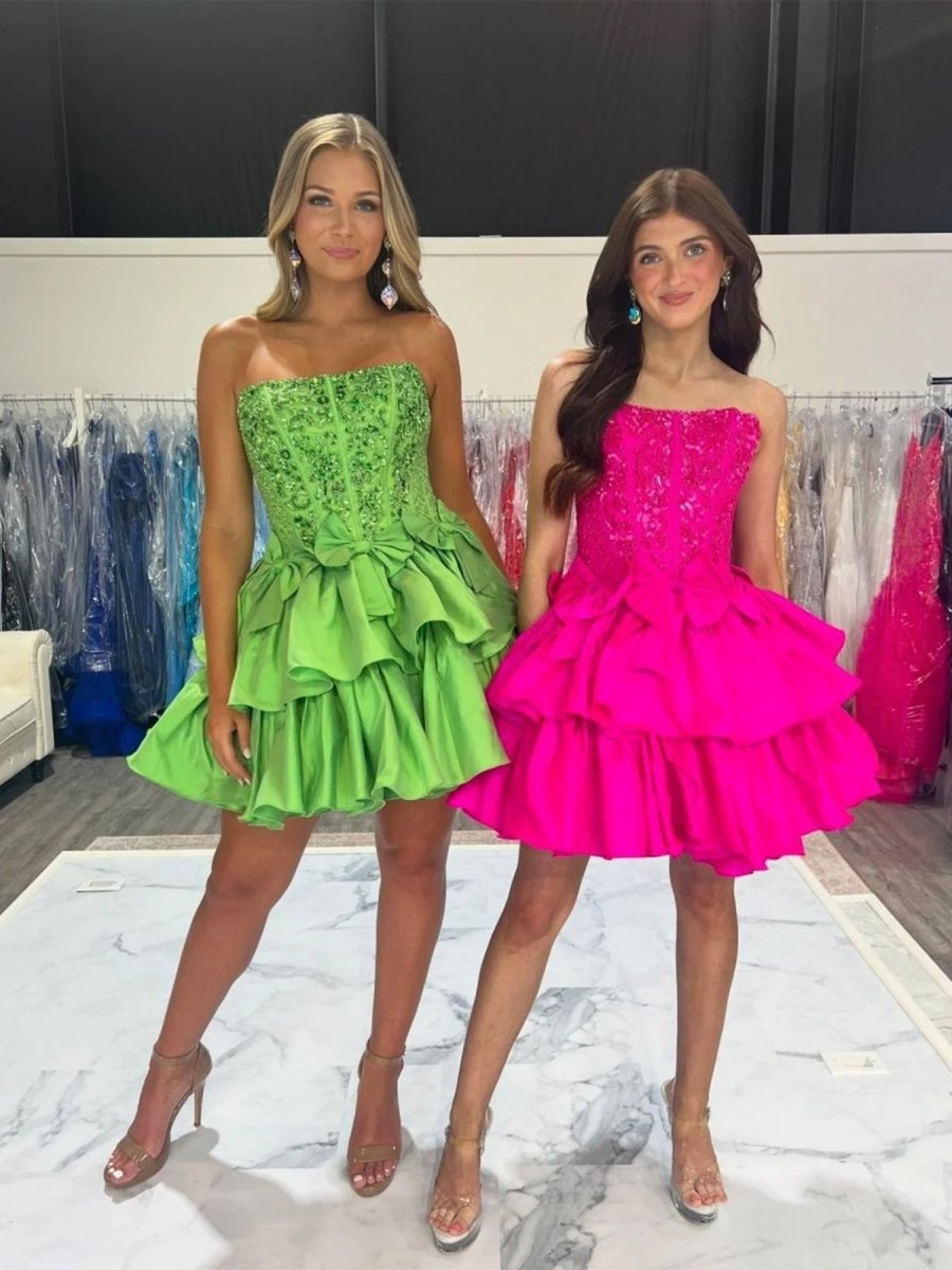 Quincy | Lime Green - Strapless Sequins A-Line Homecoming Dress With Bow