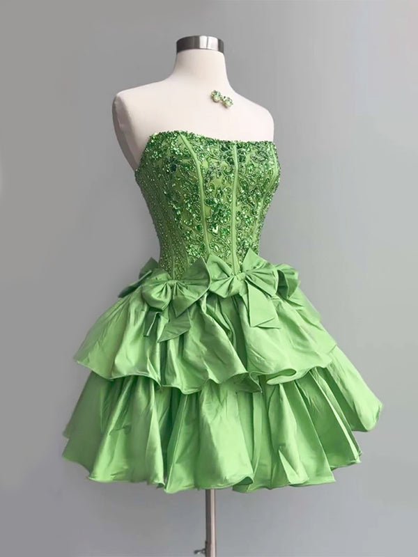 Quincy | Lime Green - Strapless Sequins A-Line Homecoming Dress With Bow