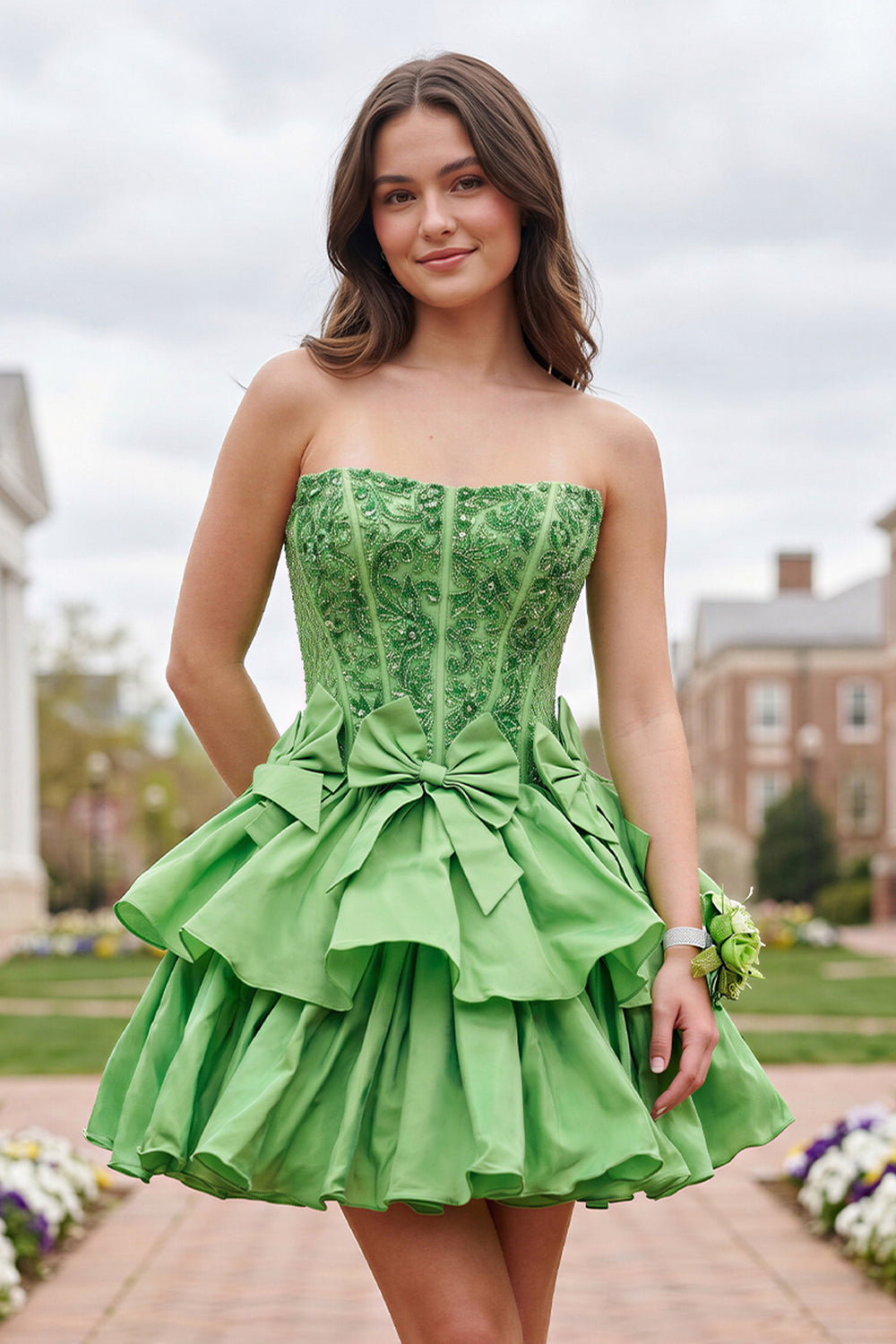 Lime Green Strapless Sequins A-Line Homecoming Dress With Bow - KissProm 