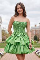 Lime Green Strapless Sequins A-Line Homecoming Dress With Bow - KissProm 