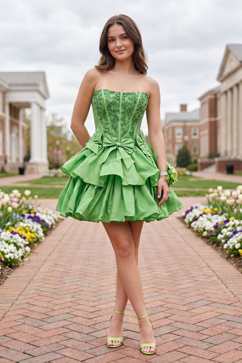Lime Green Strapless Sequins A-Line Homecoming Dress With Bow - KissProm 