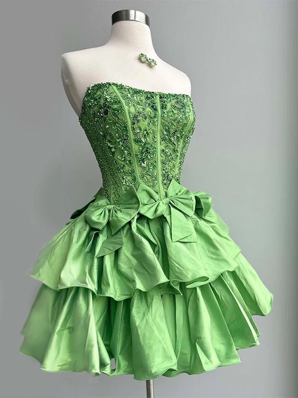 Quincy | Lime Green - Strapless Sequins A-Line Homecoming Dress With Bow